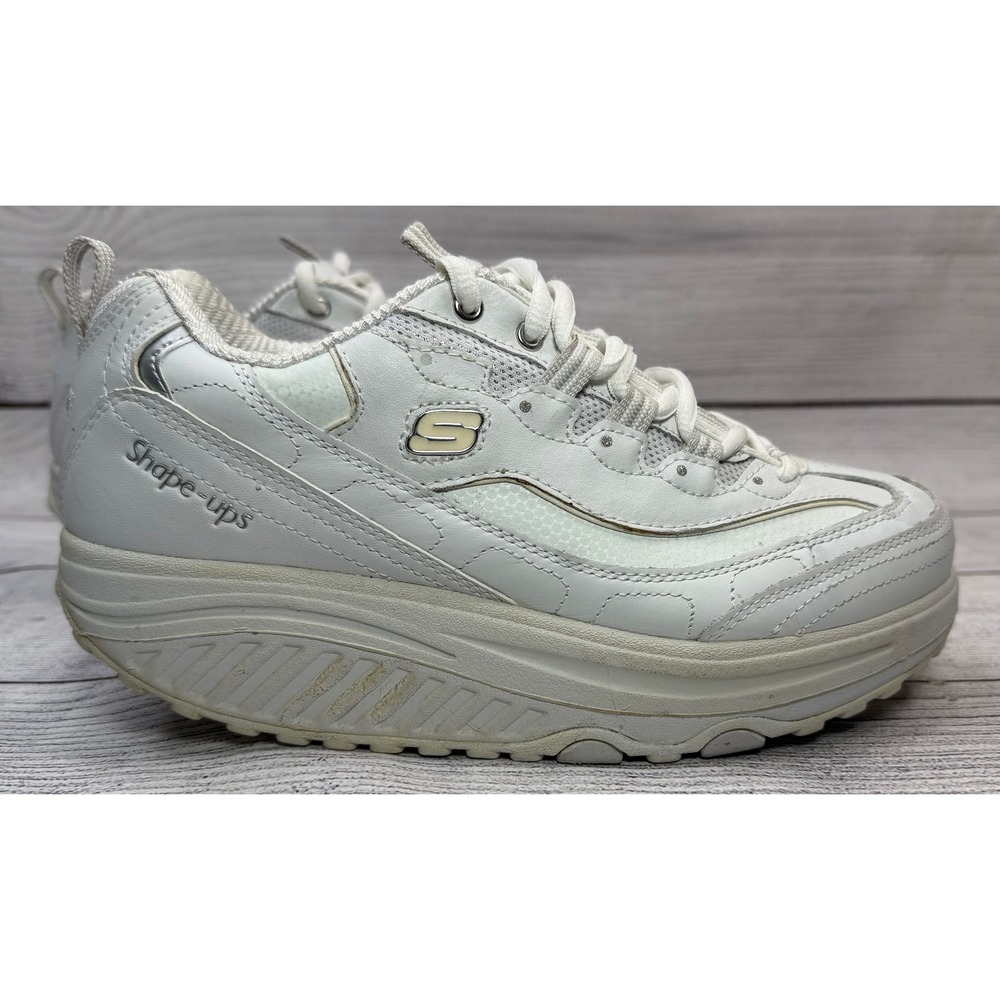 Skechers Shape Ups Sneakers Womens 7.5 White Leather Toning Walking Shoes 11800